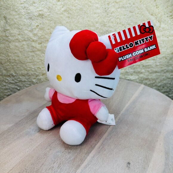 Hello Kitty Sitting Pose Soft Plush Coin Bank Silver Buffalo Sanrio Red Bow New - Picture 3 of 16